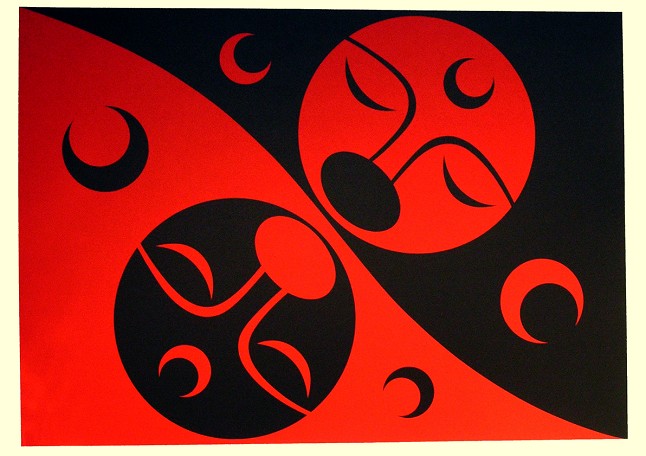 lessLIE patron coast salish serigraph print native first nations BC canada canadian artist red black modern contemporary traditional