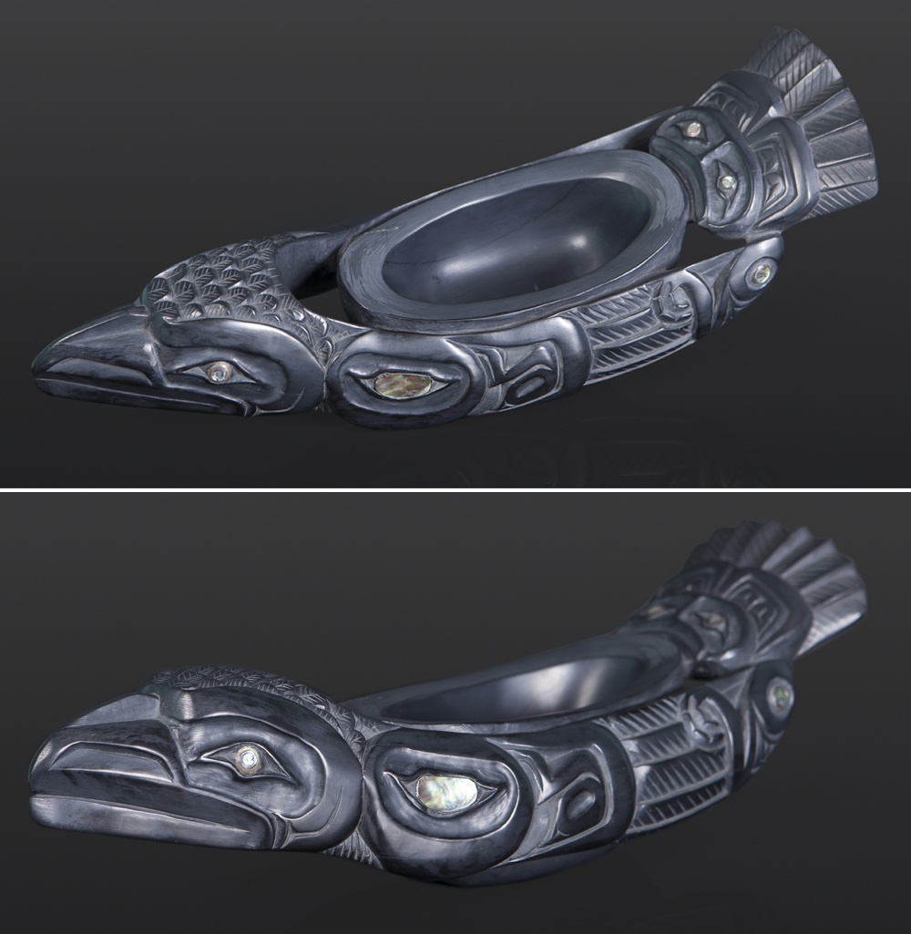Raven Bowl Lionel Samuels Haida Argillite abalone
