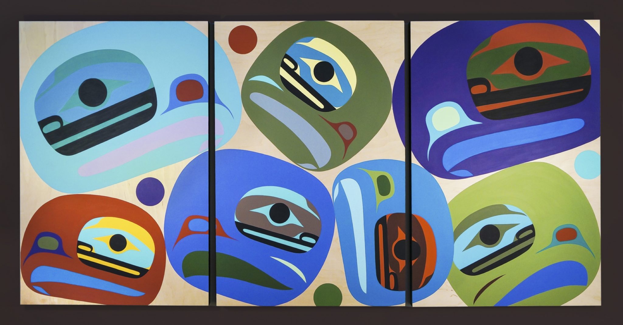 Inner Peace is Outer Peace Steve Smith - Dla’kwagila Triptych on birch panel 72 x 36 native art northwest coast contemporary original painting