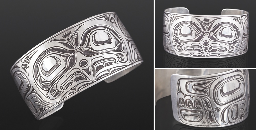 Owl bracelet Joe Wilson Kwakwaka'wakw Oxidized silver 6 x 1¼ 750 jewelry northwest coast native art