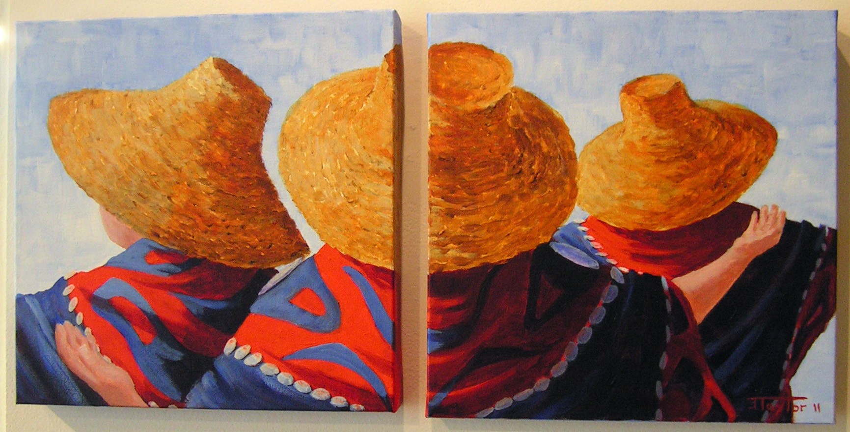 Woven Cedar Hats Jean Taylor Jean Taylor Teslin Tlingit Acrylic Paint on Canvas 12 x 12 H x 1.5 D each