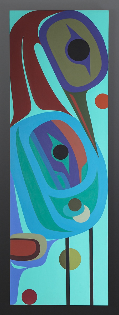 Heron Steve Smith - Dla'kwagila Oweekeno Acrylic on birch panel 36 x 12 original painting contemporary northwest coast native art