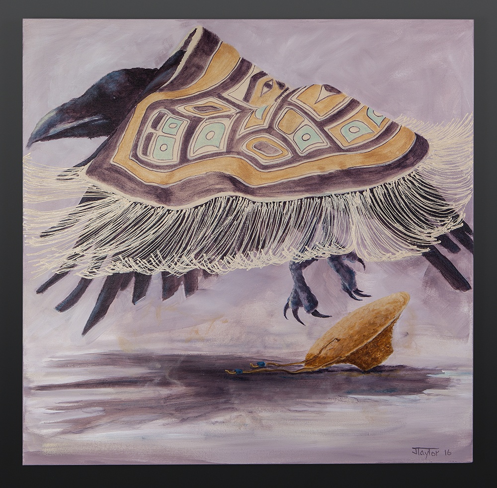 Jean Taylor Tlingit Acrylic on canvas 30 x 30 raven loses his hat jean taylor native art northwest coast painting