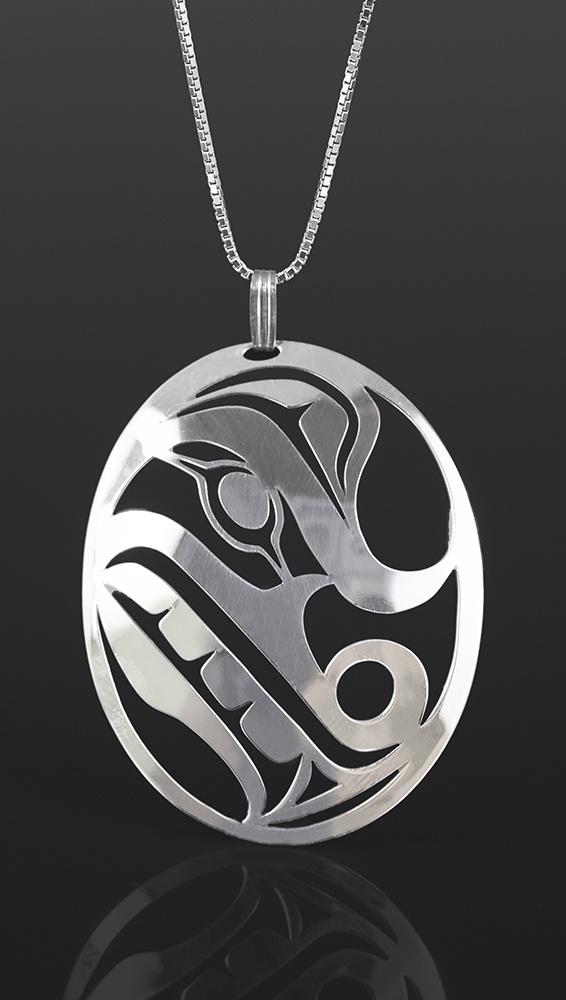 Louann Neel Kwakwaka'wakw Silver, silver chain 2 1/2 x 2 wolf native art jewelry northwest coast