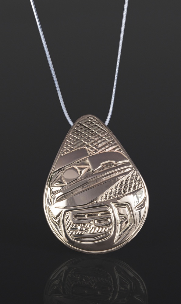 Raven Teardrop Pendant Bill Bedard Haida 14K gold 1 1/2 x 1/2 985 jewelry northwest coast native art