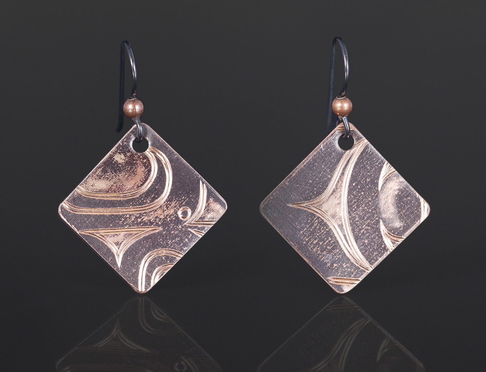 copper square earrings Jennifer younger Tlingit Copper 3/4 x 3/4 jewelry northwest coast native art