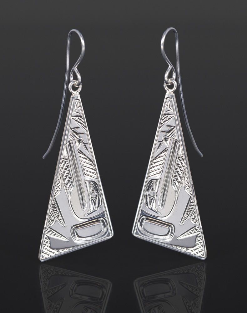 hummingbird triangle earrings Bill Bedard Haida Silver 1 3/4 x 3/4 jewelry northwest coast native art