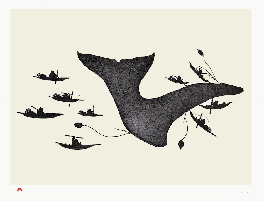 Pitaloosie Saila Lithograph 20 x 26 epic whale hunt inuit print cape dorset