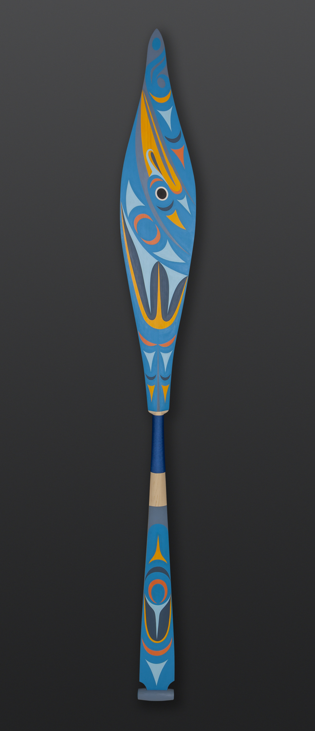 Blue Heron Paddle Maynard Johnny Jr Coast Salish Cedar, paint 63 x 7 2500 northwest coast native art mordern contemporary