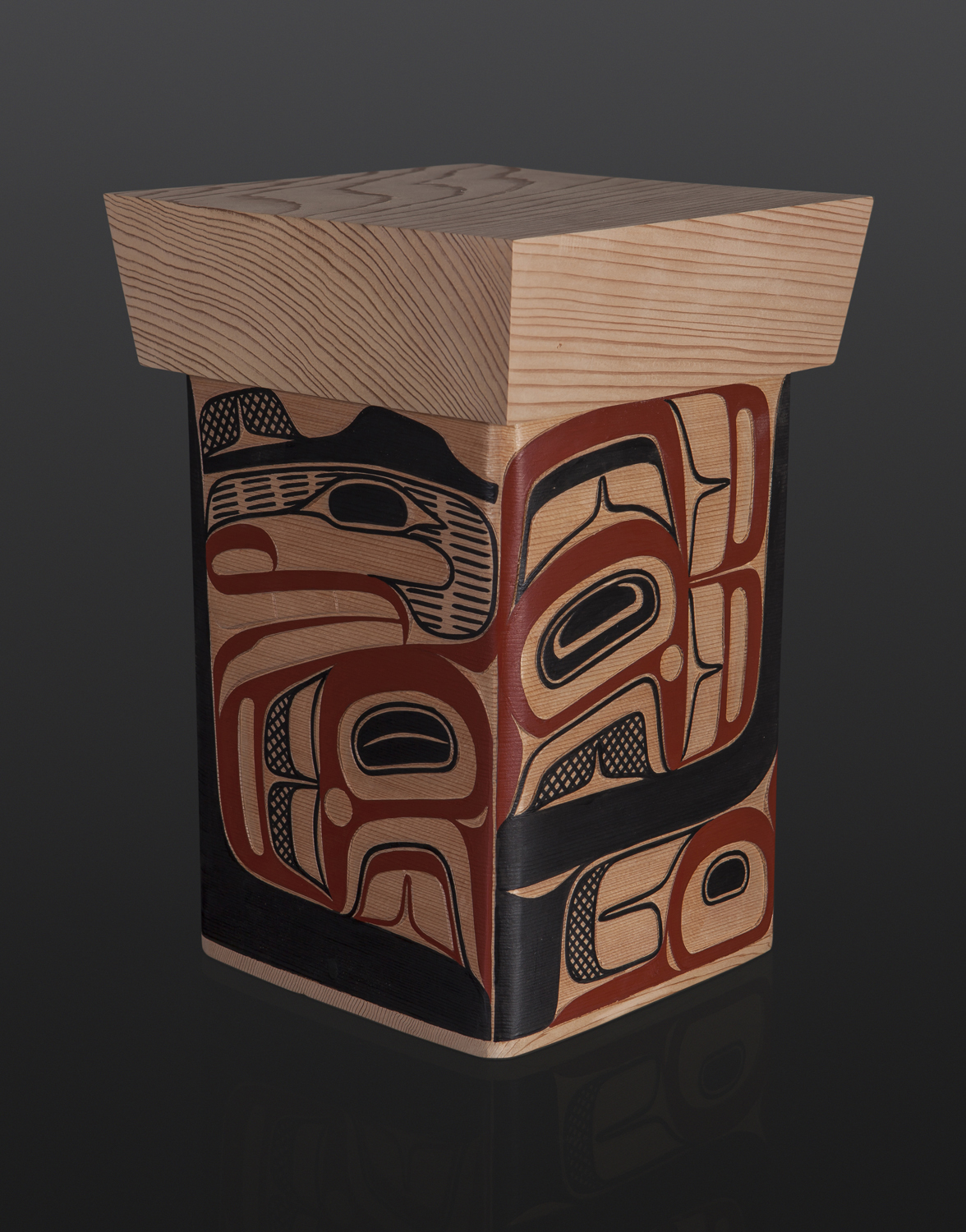 Bentwood Box David Boxley Tsimshian red cedar, paint 8.25" x 8" x 11.25" 2400 sculpture wood carved northwest coast native art