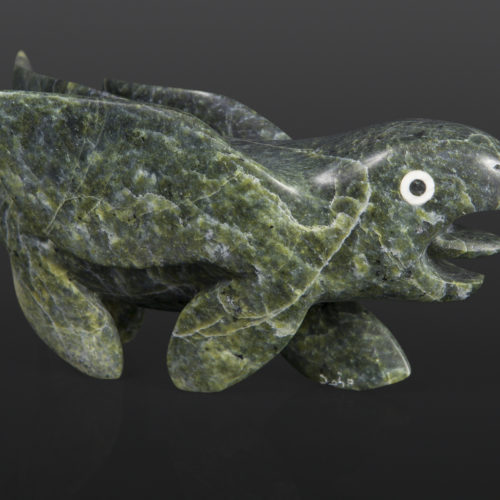 first fish transformation Toonoo Sharky Inuit Serpentine, bone, baleen 10 x 4 x 3 1500 Inuit sculpture cape dorset stone bird