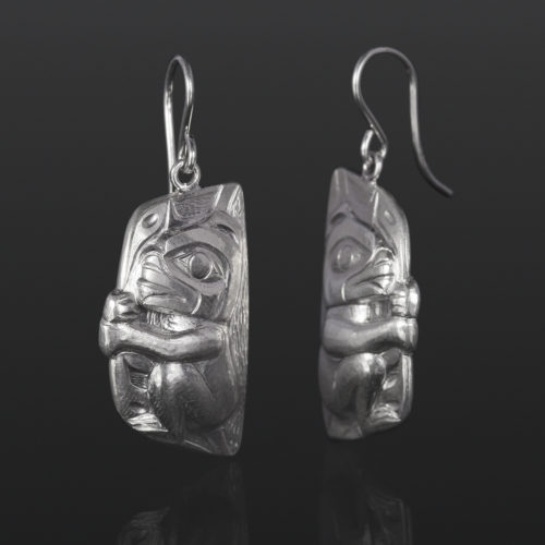 bear cub earrings Gus Cook Kwakwaka'wakw silver Repoussé jewelry native art northwest coast 1 x 1/2 1100