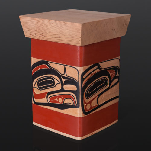 Four Clans Bentwood Box David Boxley Tsimshian red cedar, paint 8.25" x 8" x 11.25" 2400 sculpture wood carved northwest coast native art