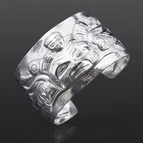 Family Crest  Gus Cook repousse bracelet jewelry swans sisiutl  Kwakwaka’wakw  Silver  2 x 6 7500