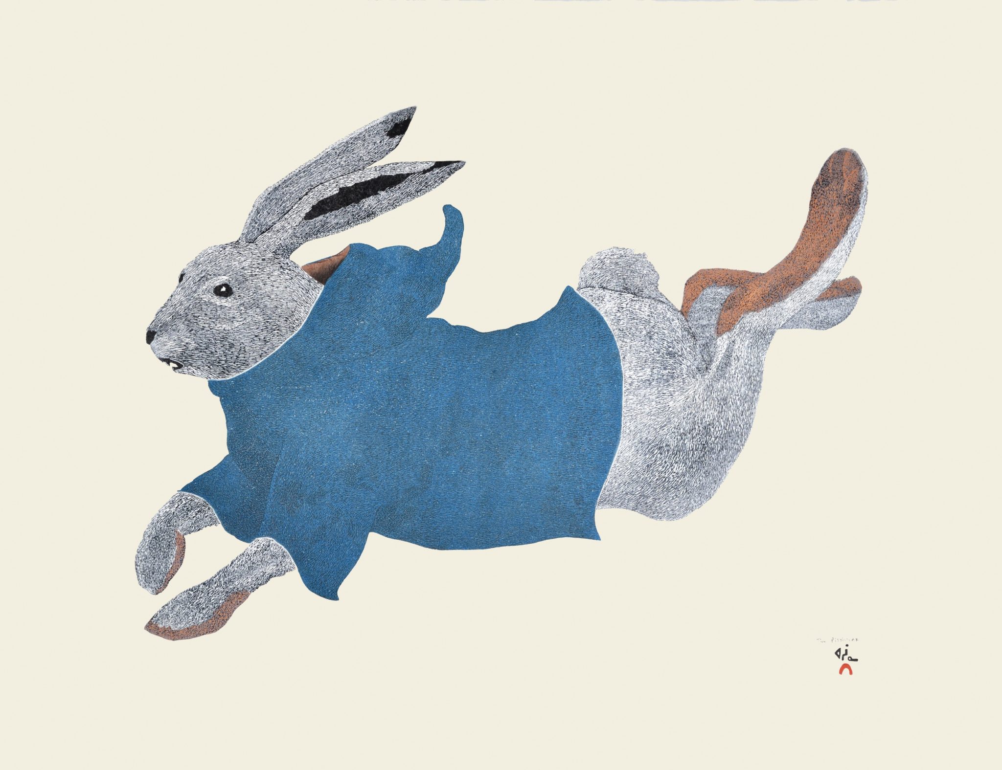 Qimaajuq Ukali Running Rabbit Tim Pitsiulak Stonecut Stencil Cape Dorset Print Collection 2016 $800