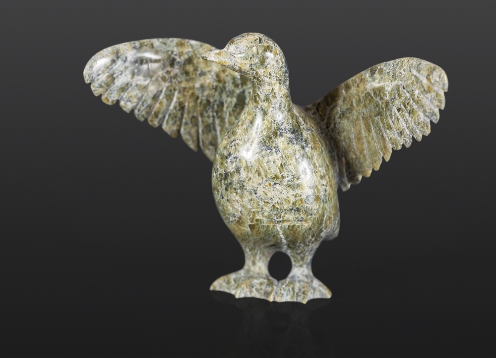 Bird Drying Wings Pudlalik Shaa Inuit Serpentine 3¾ x 5 x 2 $345