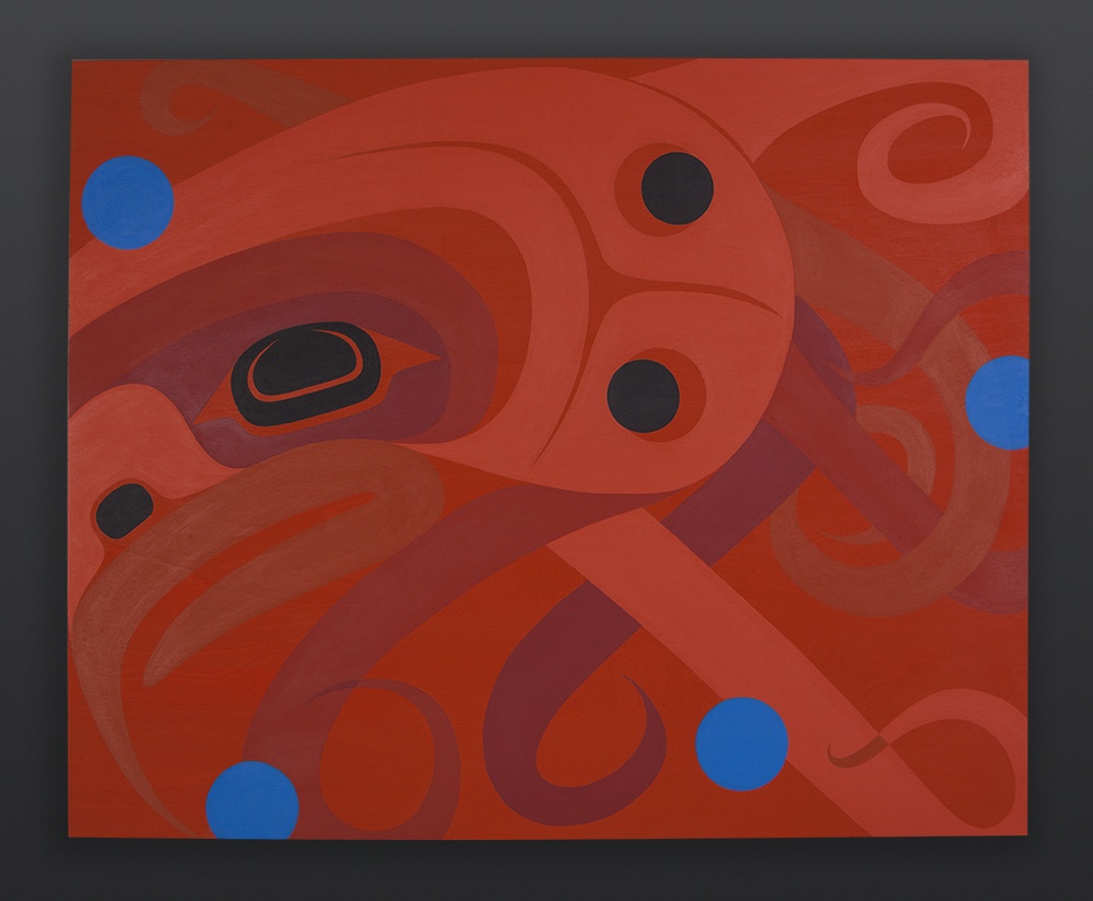 Steve Smith - Dla'kwagila Oweekeno Curious Octopus Acrylic on birch panel 24" x 30" Reserved