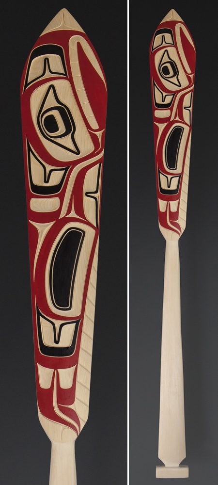 Cori Savard Haida Thunderbird paddle Yellow cedar paint 62 x 6½ $2500