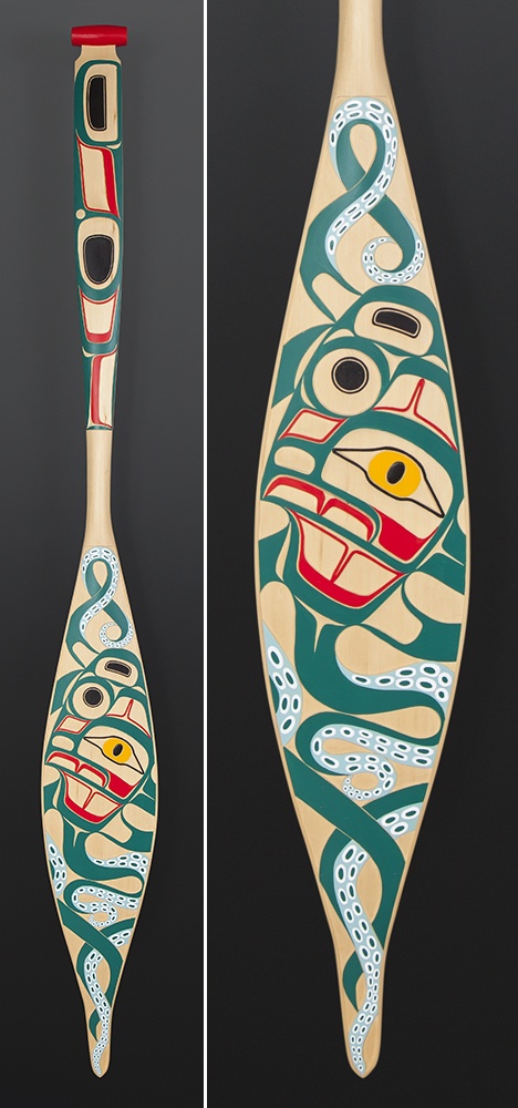 Octopus Corey Moraes Tsimshian paddle Yellow cedar paint 65 x 7 1/2 $4000