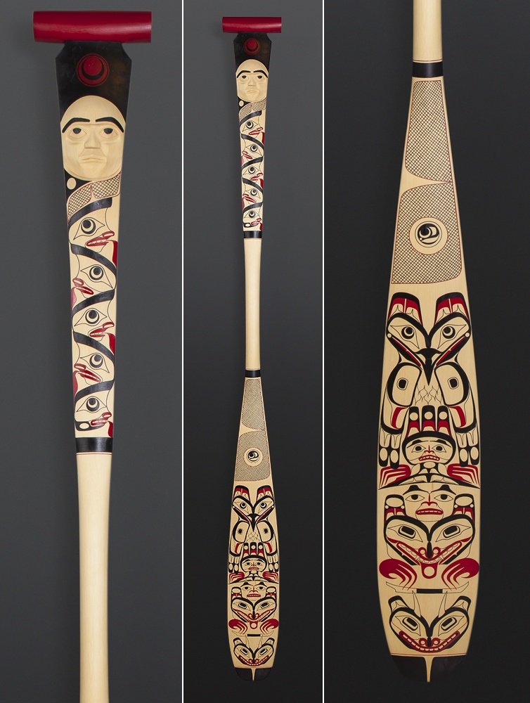 Sky Brothers Shawn Aster Tsimshian paddle Yellow cedar paint 69 x 5 1/2 $2700