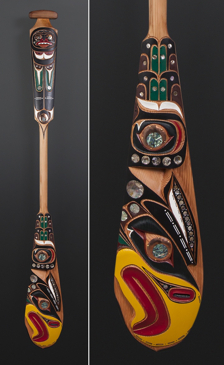 Eagle Troy Roberts Kwakwaka’wakw paddle Yellow cedar copper abalone paint 63 x 8 $3500