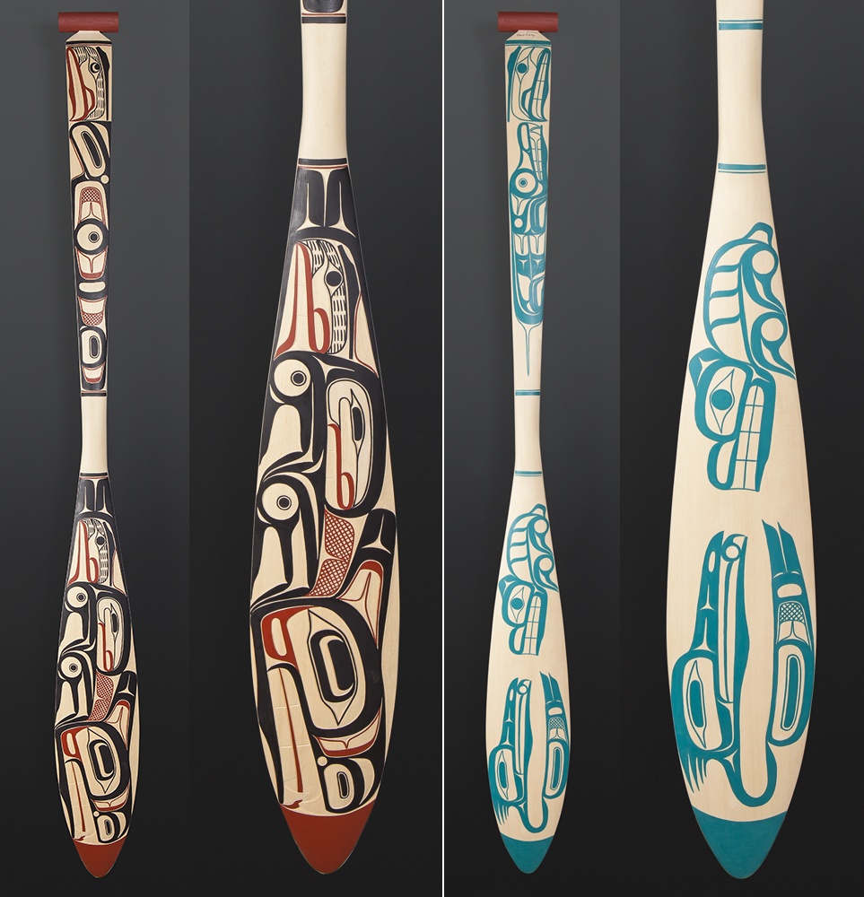 Wolf Family David Boxley Tsimshian paddle Yellow cedar paint 60 x 6 $3500