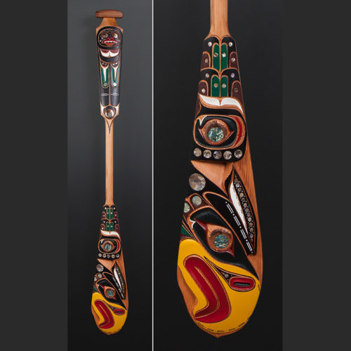 Eagle Troy Roberts Kwakwaka’wakw paddle Yellow cedar copper abalone paint 63 x 8 $3500