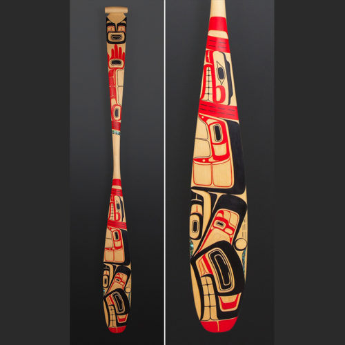 Human and Orca Evan Aster Tsimshian paddle Yellow cedar paint abalone 62 x 5½ $2200