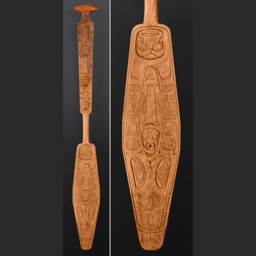 Jonathan Henderson Kwakwaka'wakw Orca Family' Paddle Nimpkish Valley yew wood 70 x 8 $4400