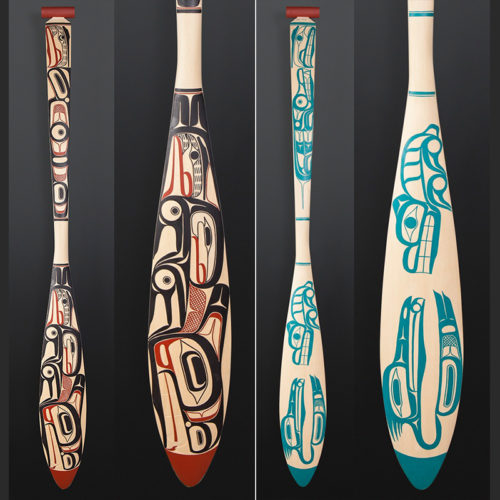 Wolf Family David Boxley Tsimshian paddle Yellow cedar paint 60 x 6 $3500