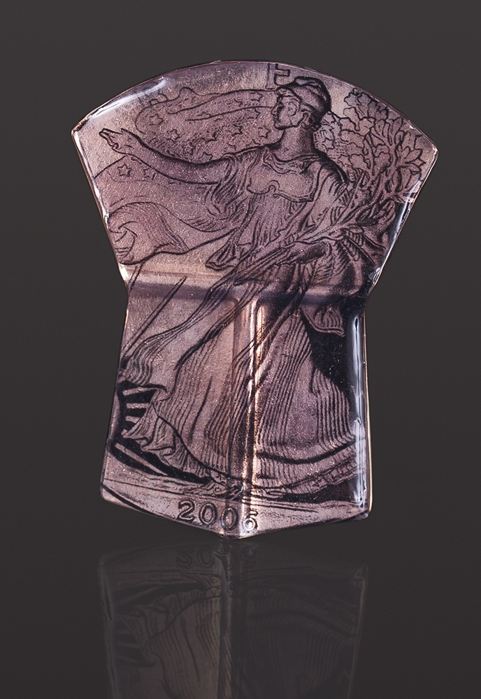 Lady Liberty 2006 Alison Bremner Tlingit Copper, transfer 2 1/4" x 1 1/2"