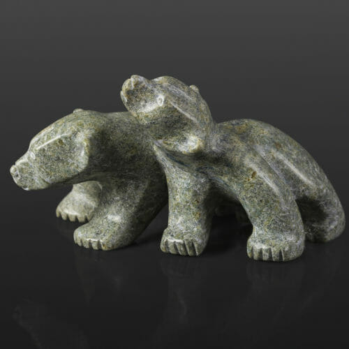 Bear Siblings Johnny Papigatuk Inuit Serpentine 5¼” x 4½” x 3” $450 stone sculpture cape dorset arctic