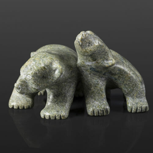 Bear Siblings Johnny Papigatuk Inuit Serpentine 5¼” x 4½” x 3” $450 stone sculpture cape dorset arctic