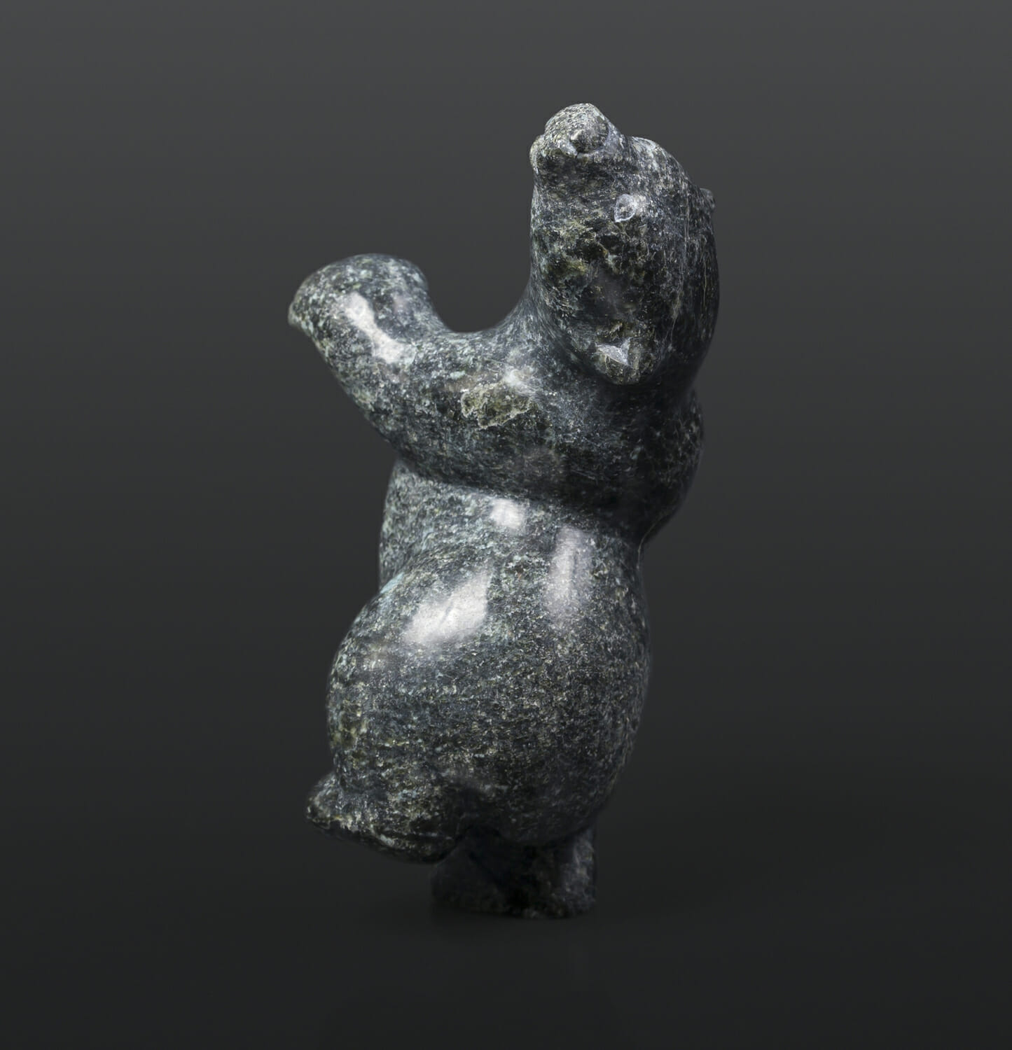 Dancing Polar Bear Markusie Papigatuk Inuit Serpentine 3½” x 3½” x 5½” $400 arctic sculpture cape dorset stone