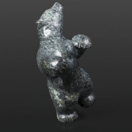 Dancing Polar Bear Markusie Papigatuk Inuit Serpentine 3½” x 3½” x 5½” $400 arctic sculpture cape dorset stone