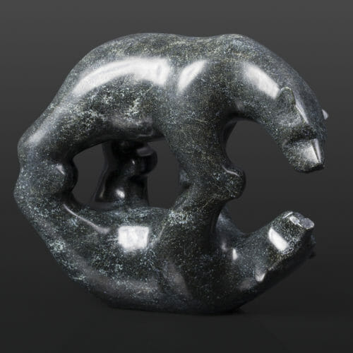 Bear and Shadow Tony Ohotaq Inuit Serpentine 8½” x 3½” x 6½” $1280 Cape Dorset stone sculpture