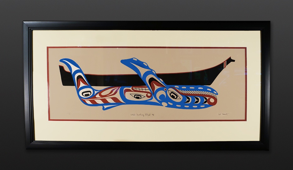 Calvin Hunt Mowachat whale hunter's ritual Framed Artist's Proof 72" x 7" x 5"