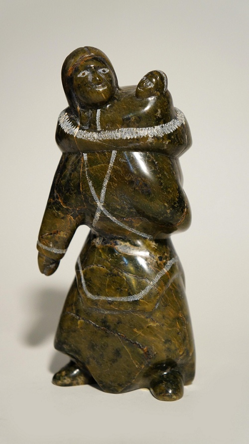 Mother and Child Mary Oshutsiaq Inuit serpentine 7"H X 3 ½"W X 2 ½"D Sold