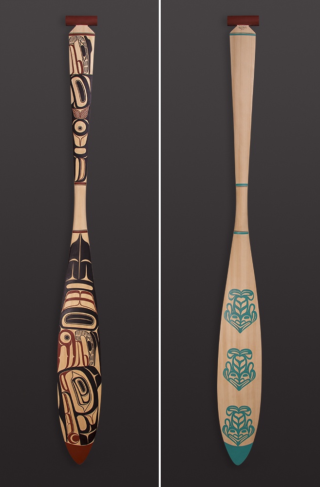 Raven paddle David Boxley - Tsimshian Yellow cedar, paint 60” x 6” $3600