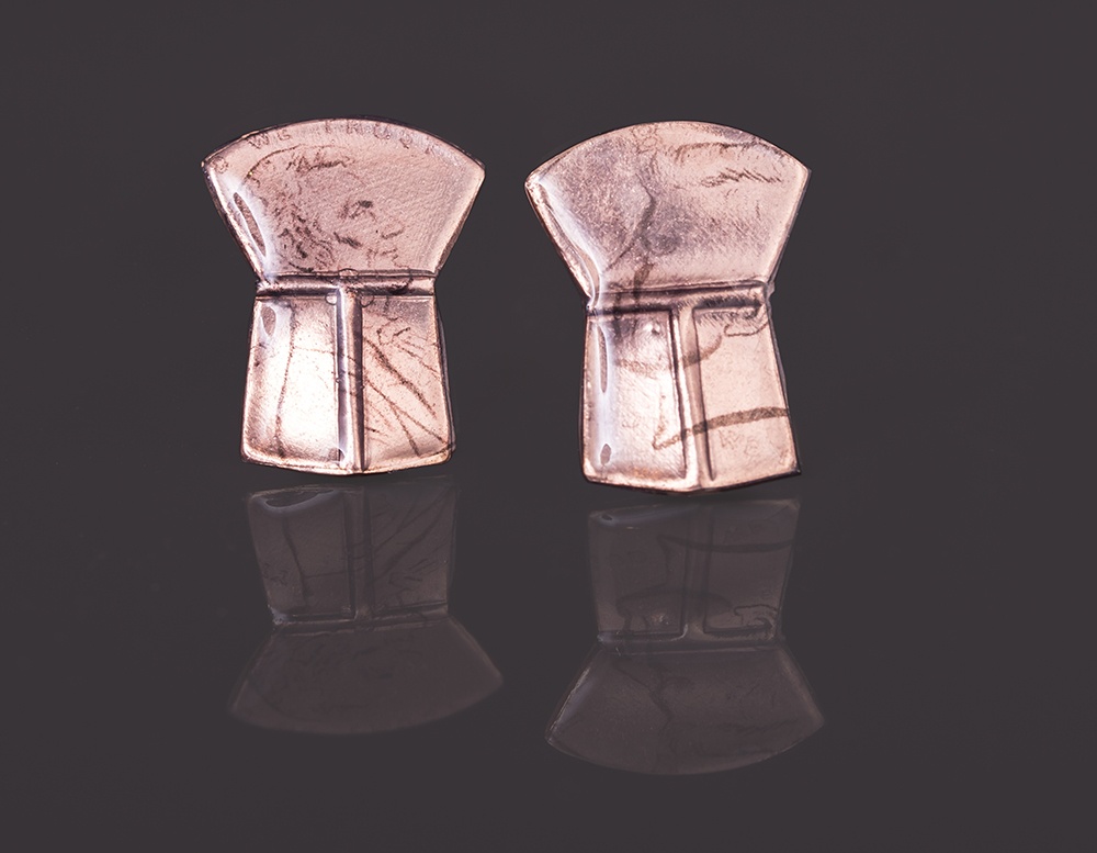 Abe and Jack copper pendants Alison Bremner Tlingit 1”L X ¾”W Abe lincoln JFK
