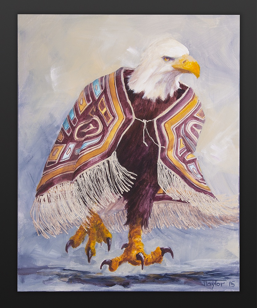Fierce Dancer Jean Taylor Tlingit Acrylic on canvas 16 x 20 $800 eagle chilkat northwest coast