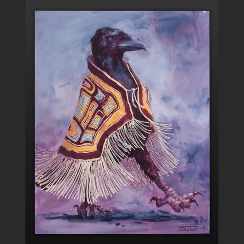 Off To The Dance Jean Taylor Tlingit Acrylic on canvas 16 x 20 $800 crow chilkat