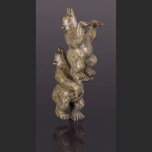 A Balancing Act Mosesee Pootoogook Cape Dorset Serpentine sculpture Serpentine 7” x 2 ½” x 2”