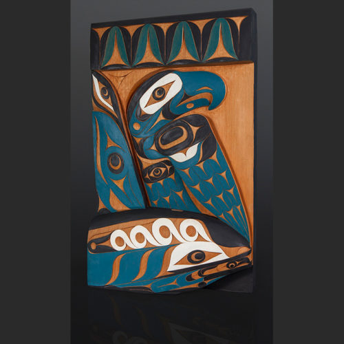 holding something of importance Tim Paul Hesquiaht whale orca eagle Red cedar paint 30 x 18 x 4 9000
