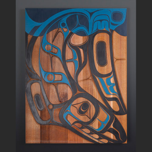 shark panel Nathan Wilson Haisla Red shark cedar, paint 24" x 19" $3200