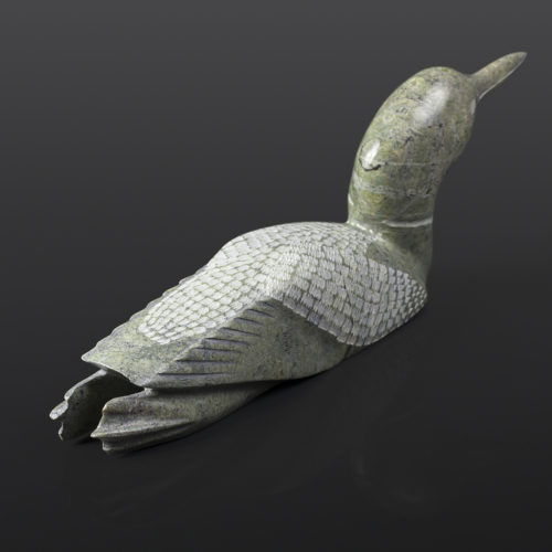 Loon Etulu Etidloie Inuit Serpentine 15” x 3” x 5 ¼” $1360 arctic bird arctic sculpture cape dorset