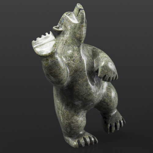 Polar Bear Dancer Moe Pootoogook Inuit Serpentine 5½” x 3½” x 7½” $480 polar bear cape dorset arctic art stone sculpture