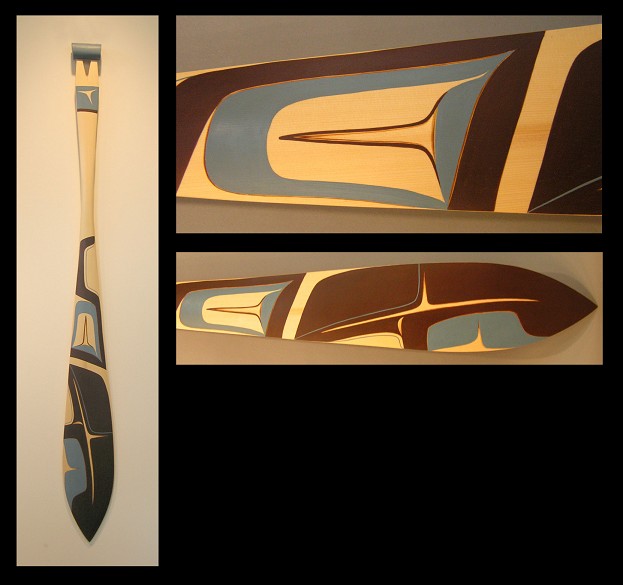 Open Waters Paddle Dean Heron Kaska/Tlingit Yellow Cedar, Acrylic Paint 60 x 6"