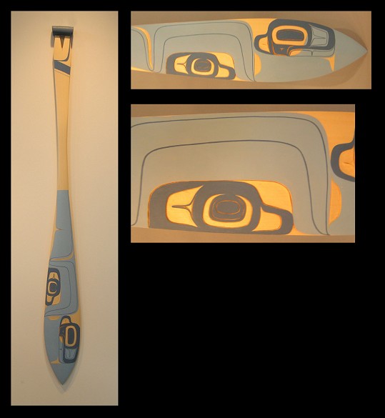 Blue Formline Paddle Dean Heron Kaska/Tlingit Yellow Cedar, Acrylic Paint 60 x 6" $2,000