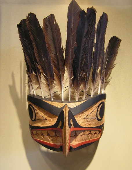 Baby Hawk Mask James Madison Tlingit-Tulalip 14" x 9" x 11.5" Cedar and feathers